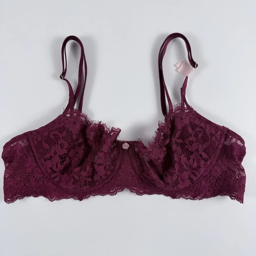 Victoria's Secret Dream Angels Wicked Burgundy Lace Underwire Bra 34D NWT